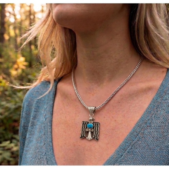 SouthWestArtisans Jewelry - Navajo Thunderbird Turquoise Medallion 22in Heavy Franco Chain Jewelry**
